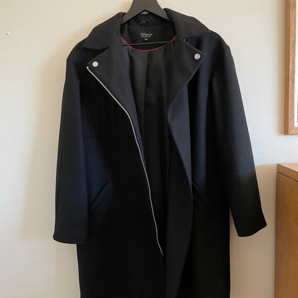 TopShop Black Coat Silver Asymmetrical Zipper - Picture 13 of 16